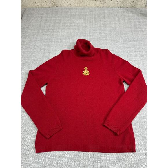 Ralph Lauren LRL‎ Sweater Womens XL Red Wool Angora Cashmere Beaded Logo* - Picture 1 of 9